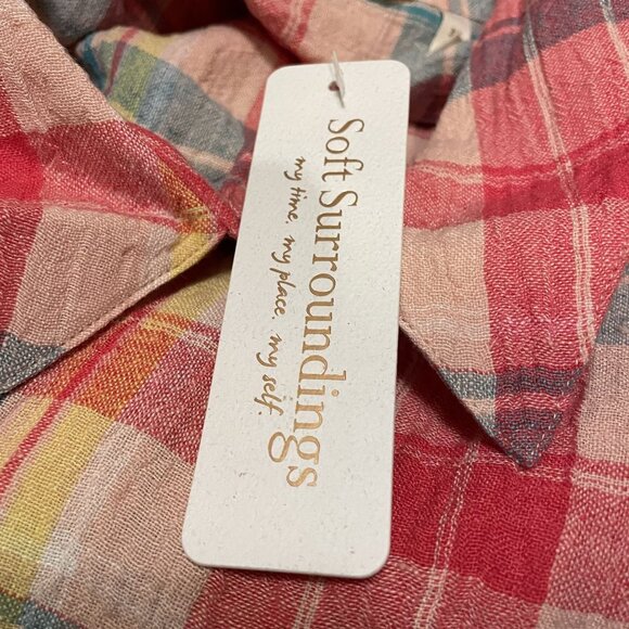 Soft Surroundings Womens Red Plaid Linen Button-Up Long Sleeve Shirt Size 3X - Picture 10 of 11